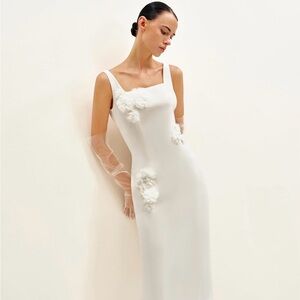 JW PEI White Floral Appliqué Square-Neck Slip Dress